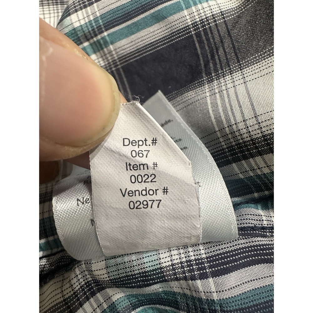 Eddie Bauer Legend Wash Plaid Shirt Men's TL Navy Teal Button Front Cotton - Picture 9 of 10